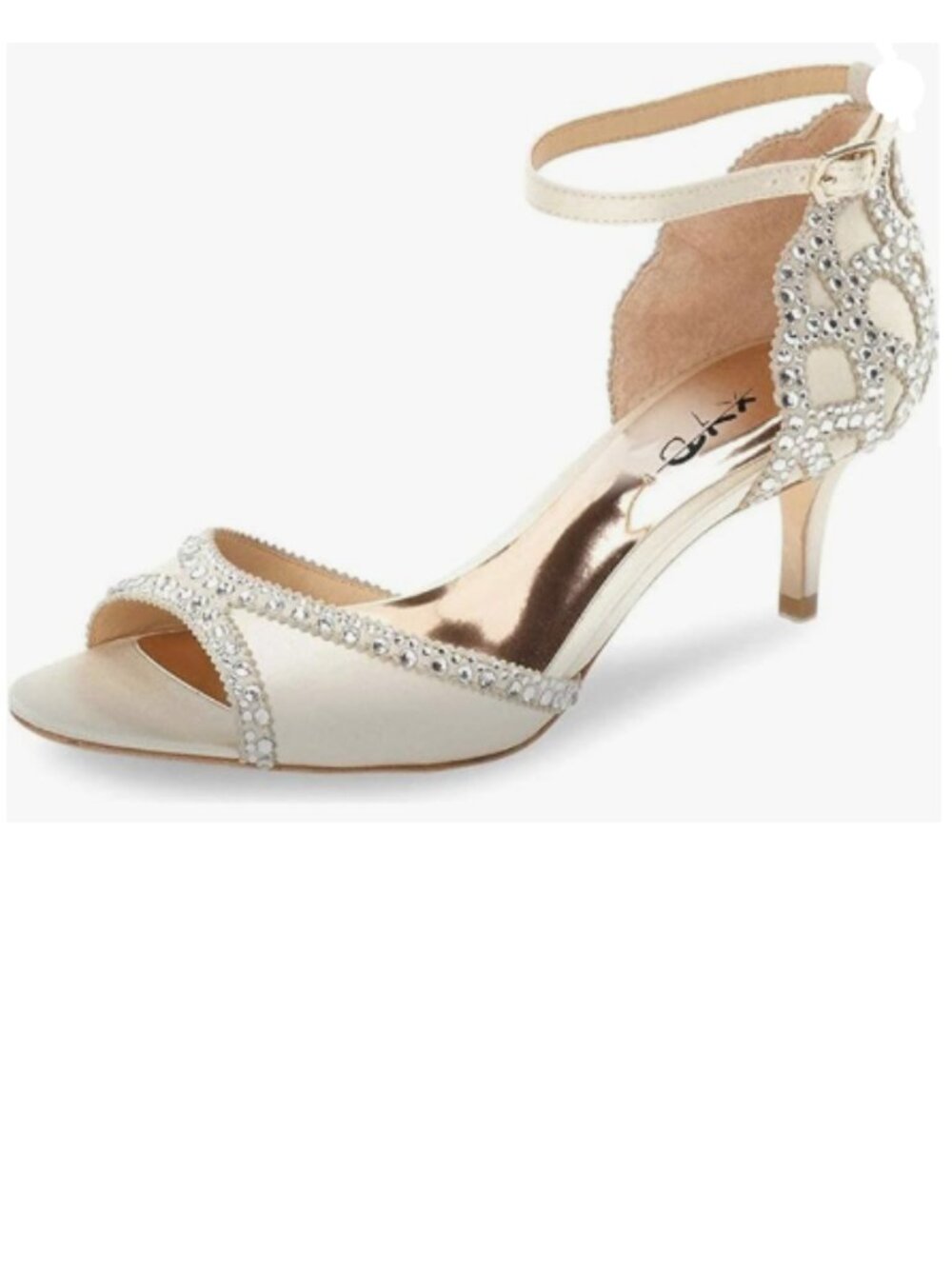 XYD Ivory Peep Toe D'Orsay Kitten Heel Rhinestone Ankle Strap Sandals